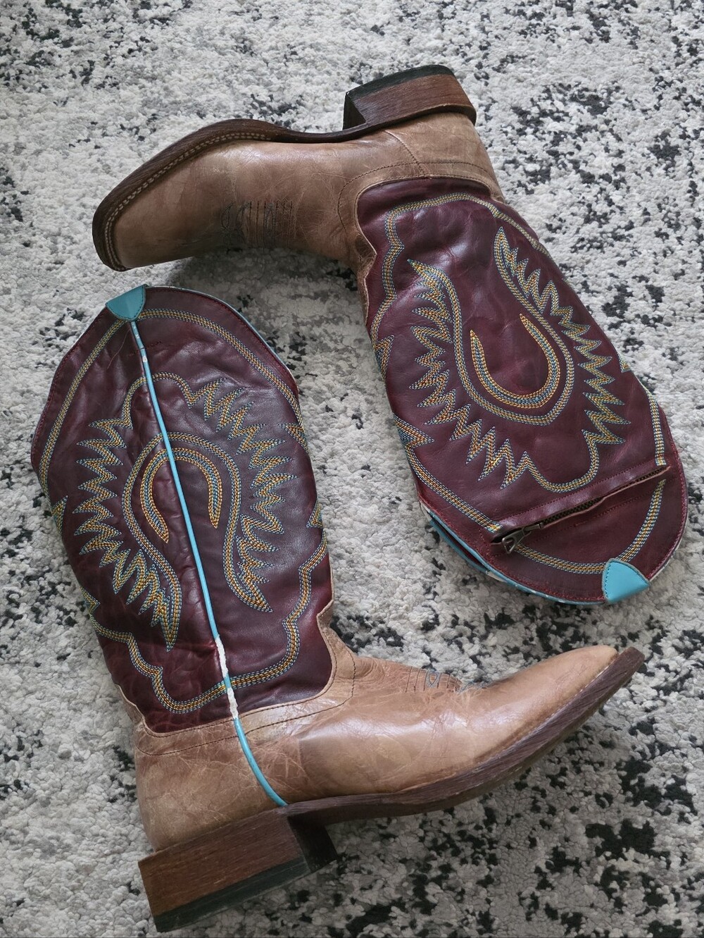 Macie Bean Western Boots Leather Womens 6.5 Zipper Pocket Rodeo Cowgirl Maroon